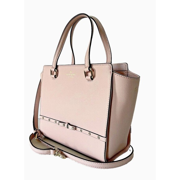 New Kate Spade Small Hadlee Laurel Way Jeweled Saffiano Leather Tote Warm Vellum - Picture 2 of 5